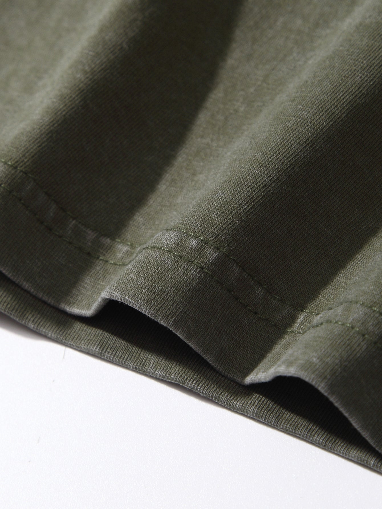 230GSM Vintage Snow Washed Tee - Navy Green Fabric, Stitching and Construction - Detail View