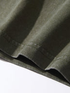 200GSM Vintage Snow Washed Tee - Navy Green Fabric, Stitching and Construction - Detail View