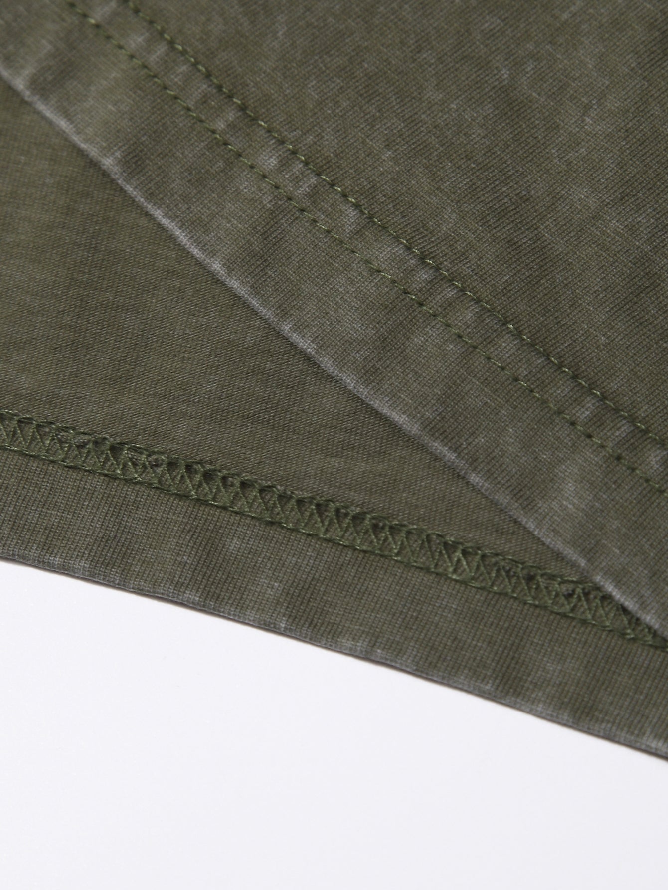 230GSM Vintage Snow Washed Tee - Navy Green Fabric, Stitching and Construction - Detail View