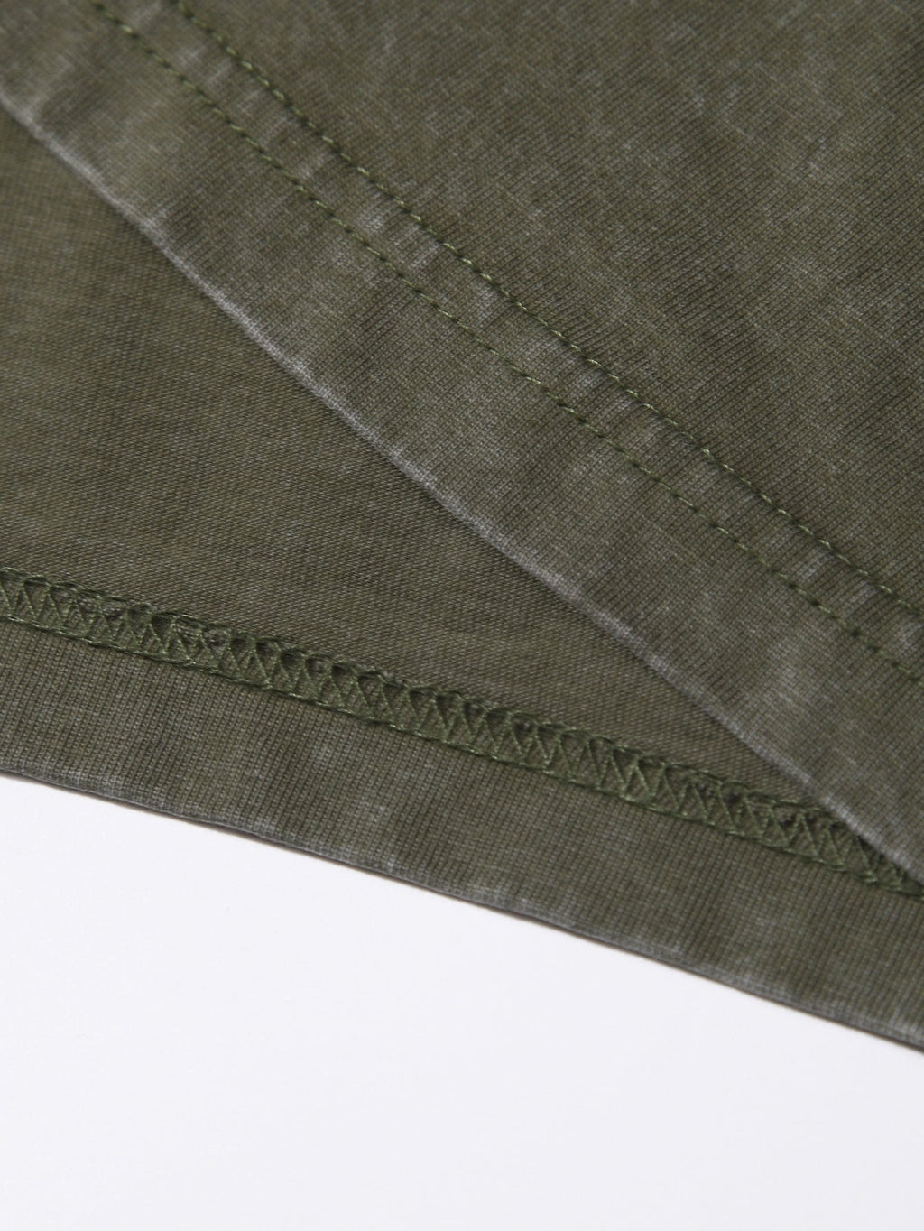 200GSM Vintage Snow Washed Tee - Navy Green Fabric, Stitching and Construction - Detail View
