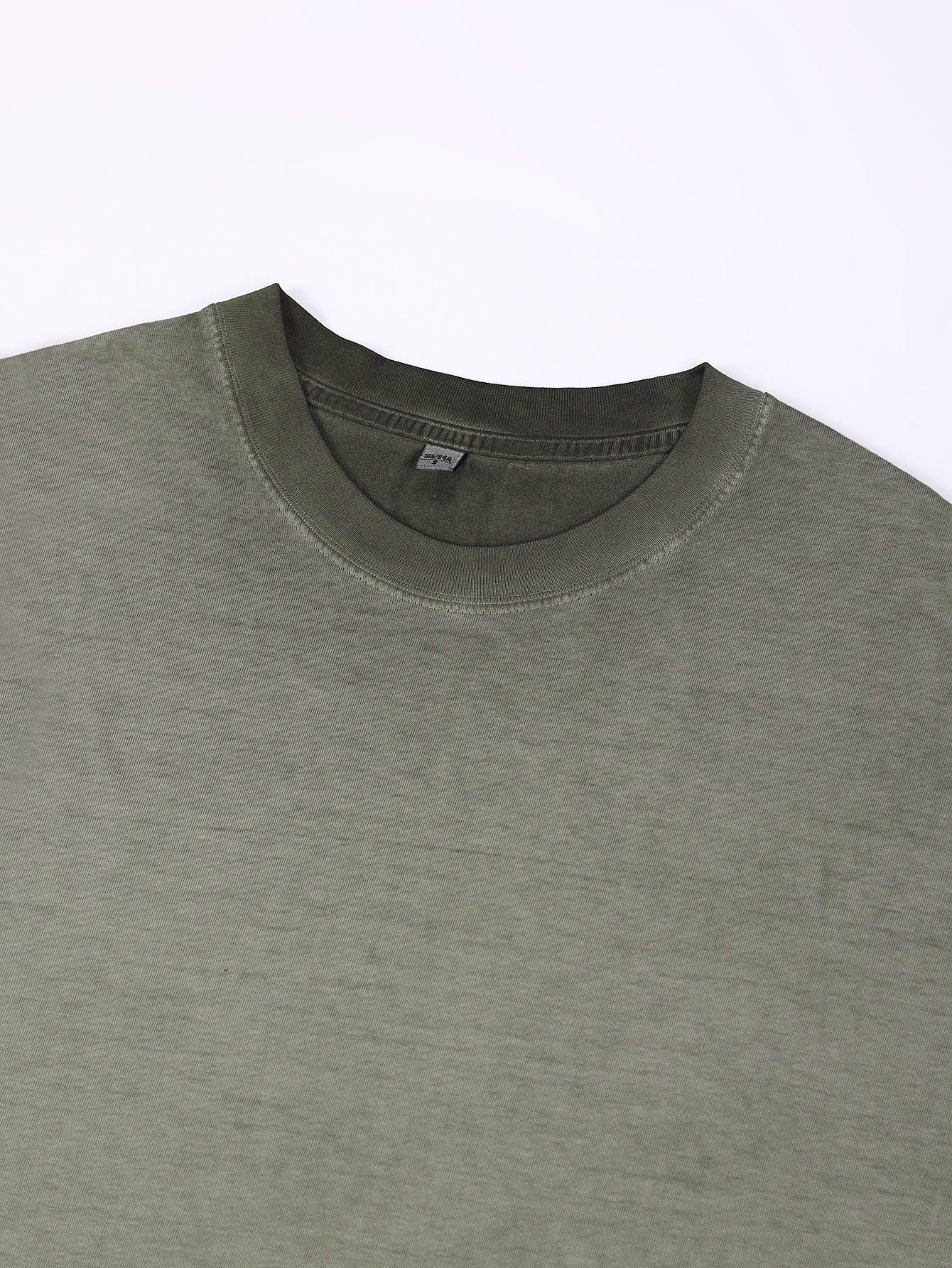 230GSM Ombre Washed Tee - Navy Green Fabric, Stitching and Construction - Detail View