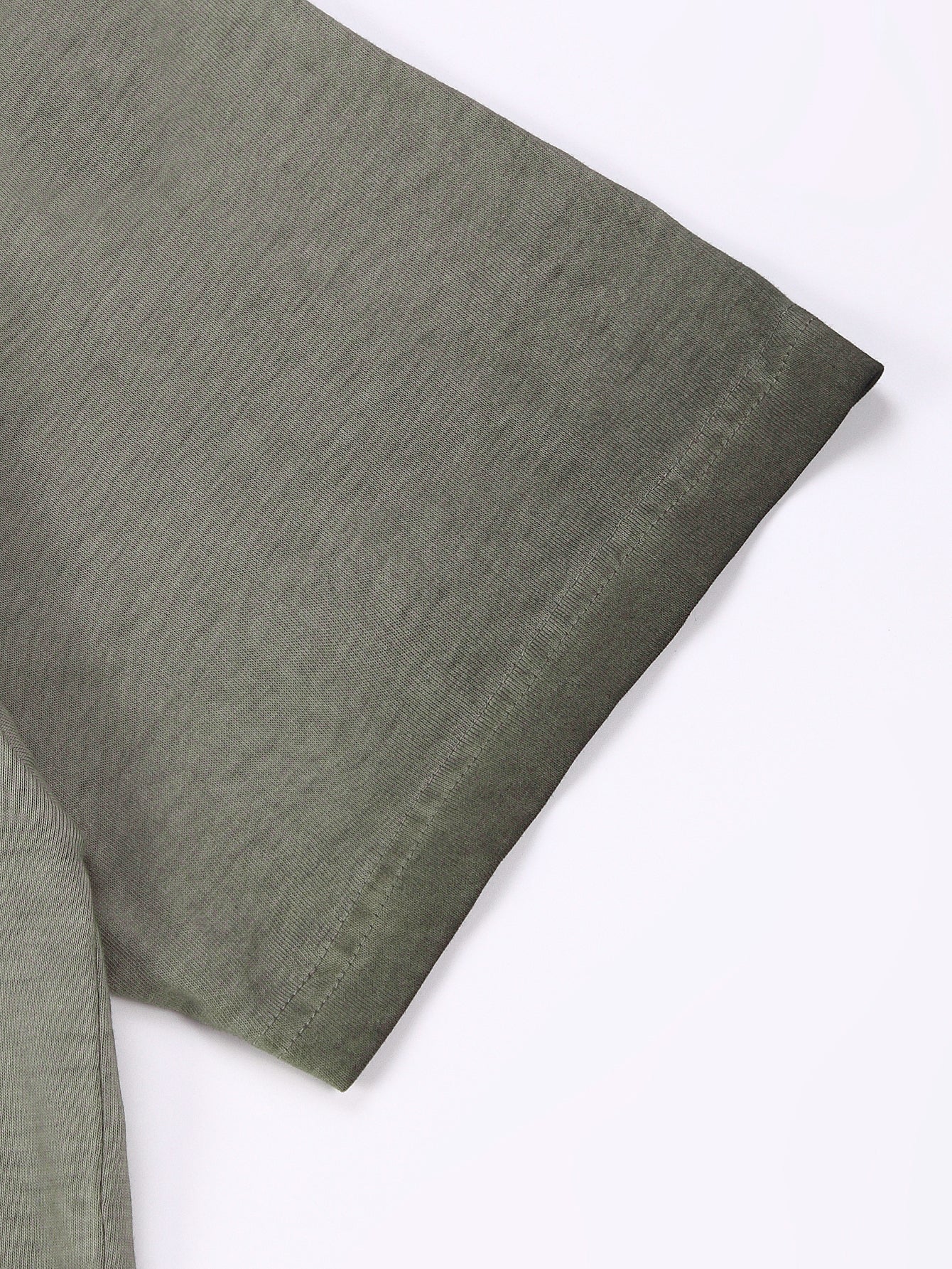 230GSM Ombre Washed Tee - Navy Green Fabric, Stitching and Construction - Detail View