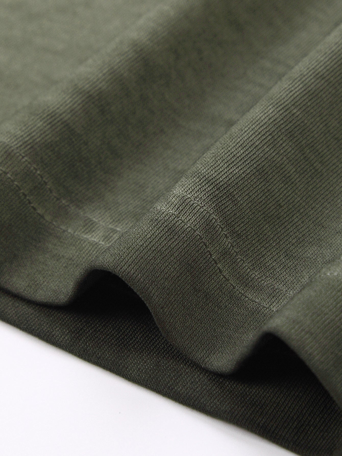 230GSM Ombre Washed Tee - Navy Green Fabric, Stitching and Construction - Detail View