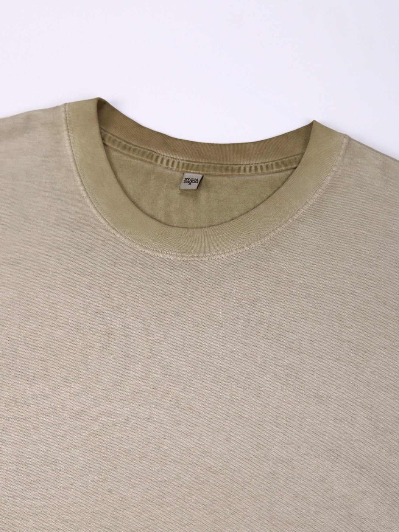 230GSM Ombre Washed Tee - Khaki Fabric, Stitching and Construction - Detail View