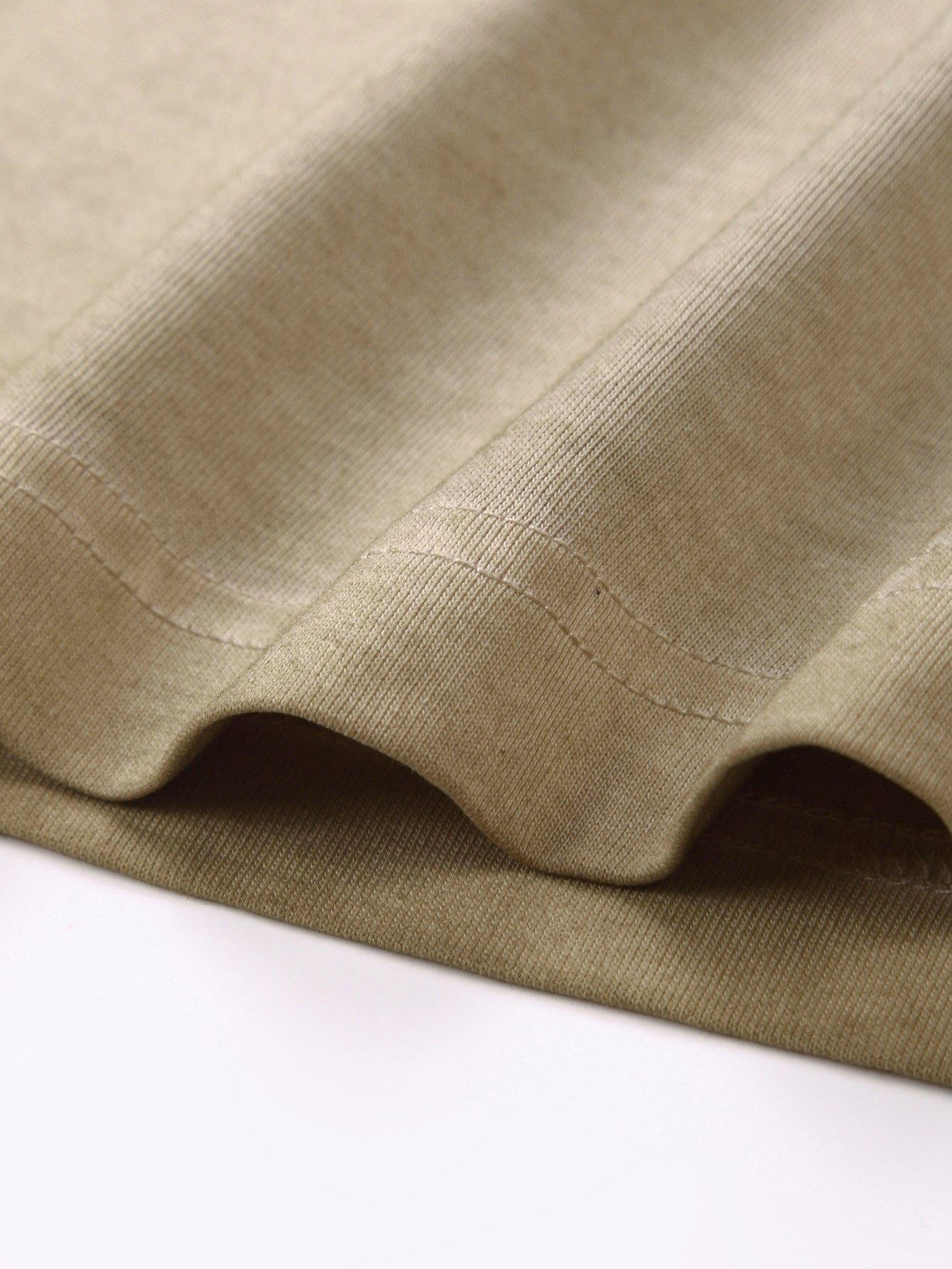230GSM Ombre Washed Tee - Khaki Fabric, Stitching and Construction - Detail View