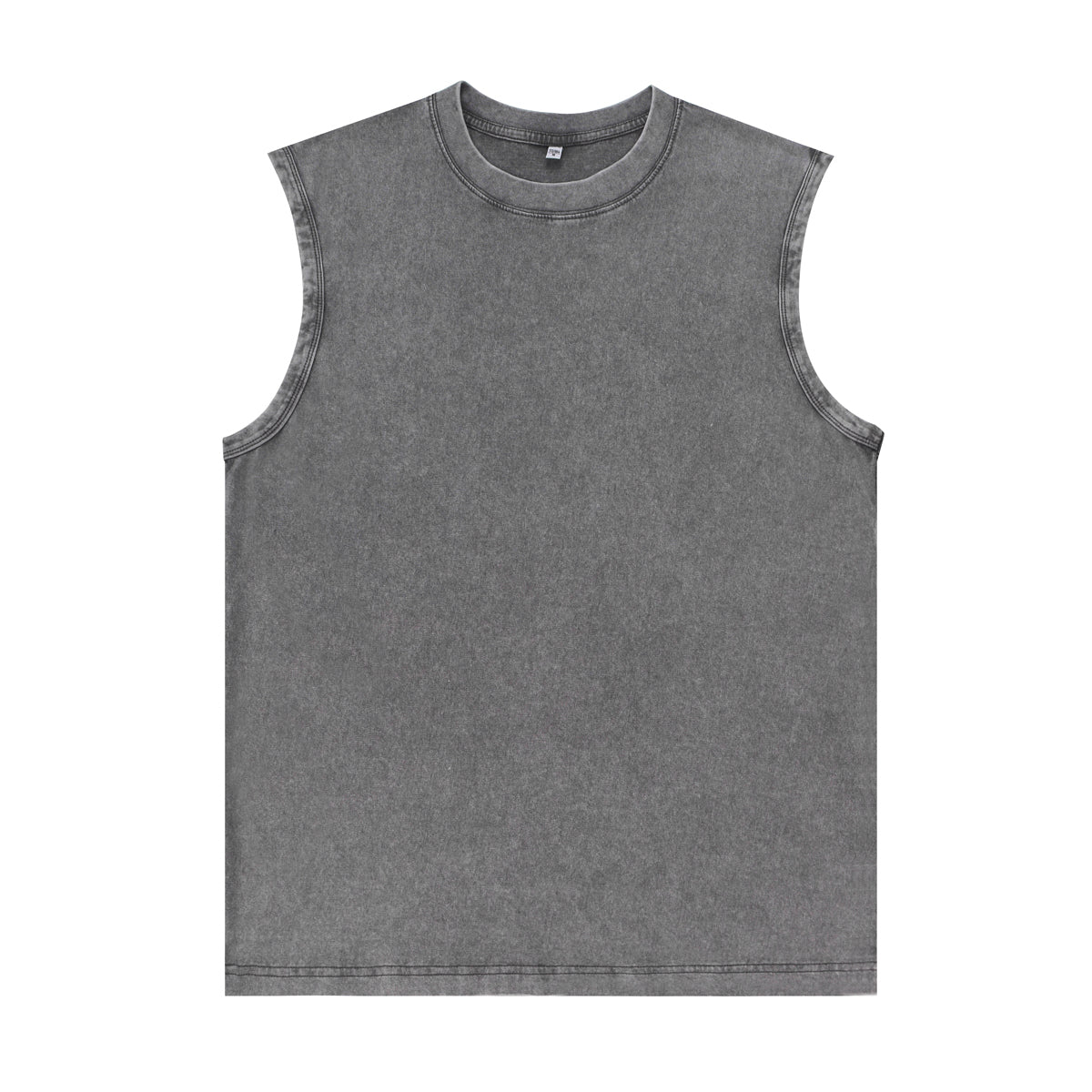 200GSM Vintage Snow Washed Sleeveless Tee - Gray - Front View