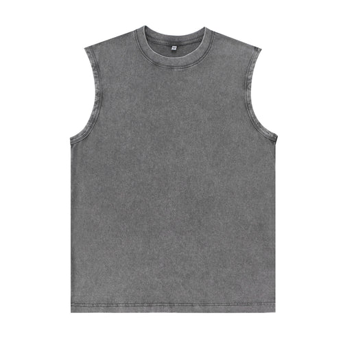 200GSM Vintage Snow Washed Sleeveless Tee - Gray - Front View