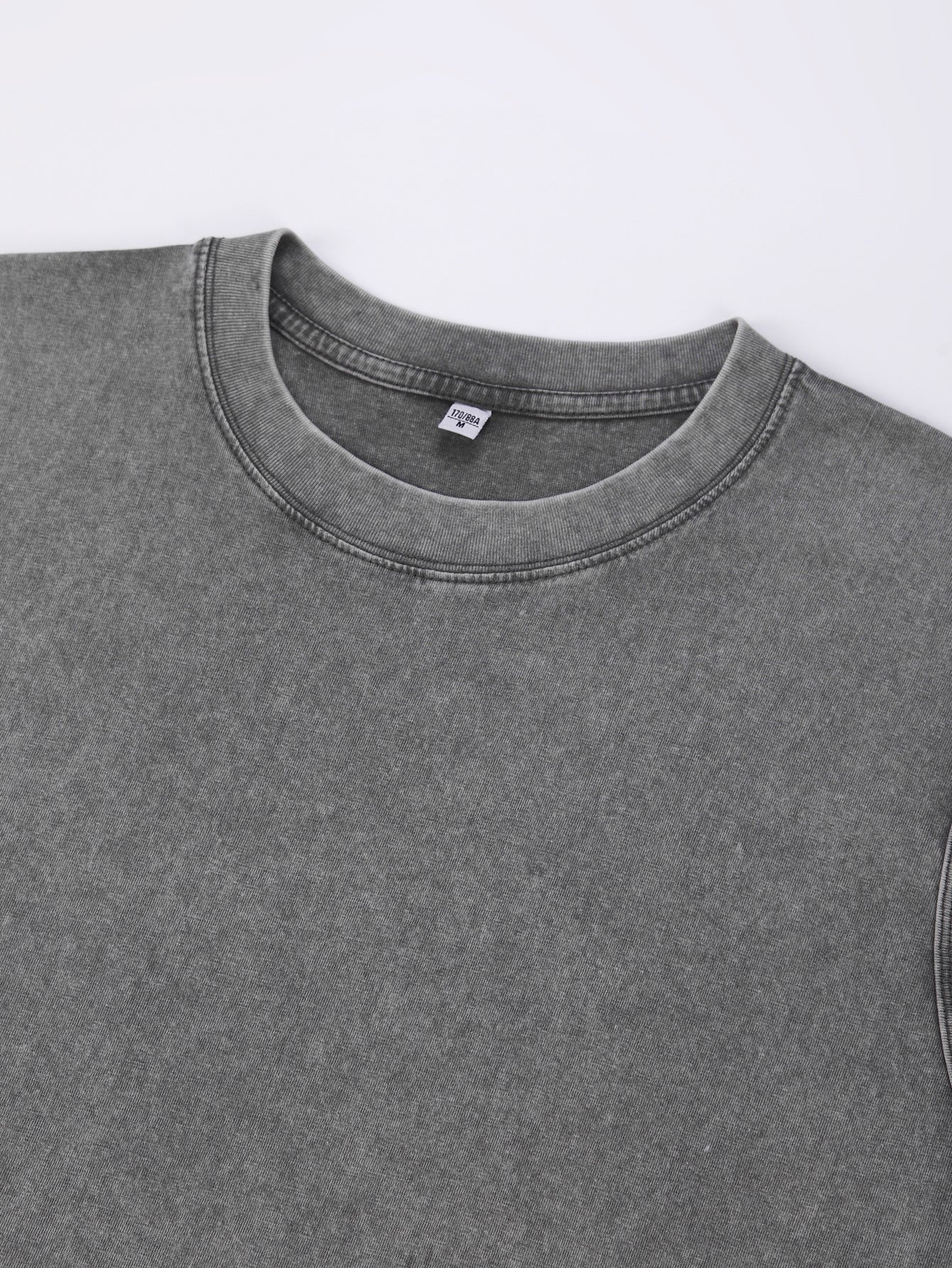 200GSM Vintage Snow Washed Sleeveless Tee - Gray Fabric, Stitching and Construction - Detail View
