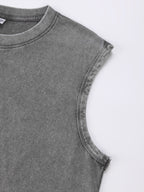 200GSM Vintage Snow Washed Sleeveless Tee - Gray Fabric, Stitching and Construction - Detail View