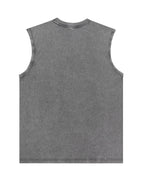 200GSM Vintage Snow Washed Sleeveless Tee - Gray - Back View