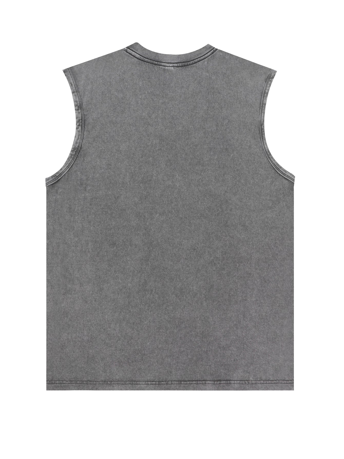 200GSM Vintage Snow Washed Sleeveless Tee - Gray - Back View
