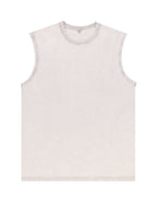 200GSM Vintage Snow Washed Sleeveless Tee - Almond - Front View