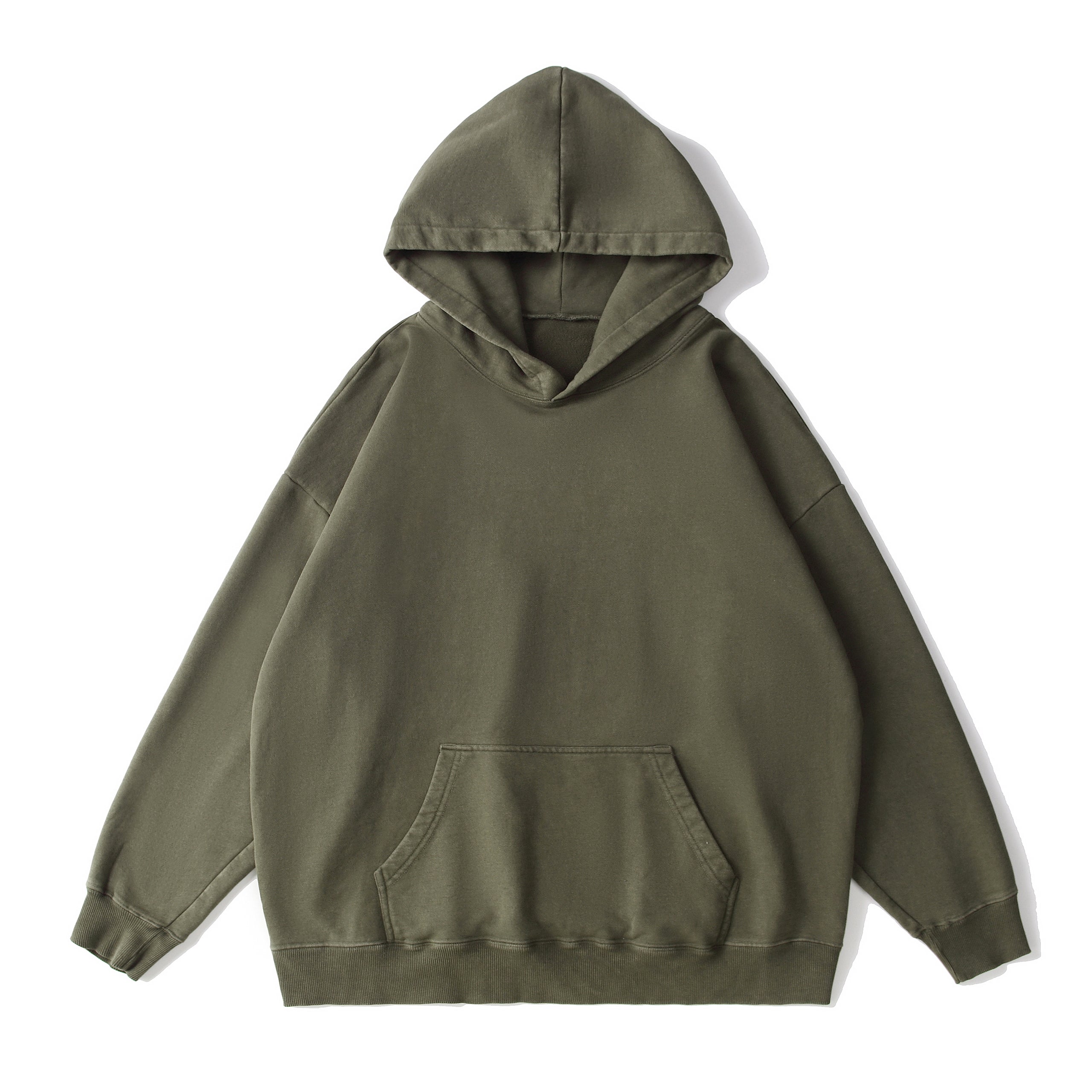 350GSM Snow Washed Pullover Hoodie - Navy Green - Front View