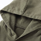 350GSM Snow Washed Pullover Hoodie - Navy Green Fabric, Stitching and Construction - Detail View