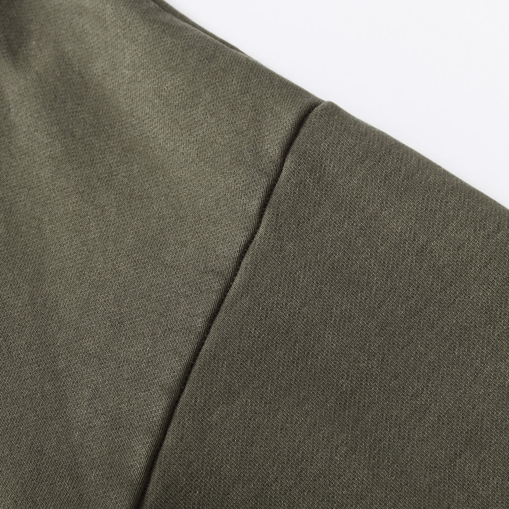 350GSM Snow Washed Pullover Hoodie - Navy Green Fabric, Stitching and Construction - Detail View