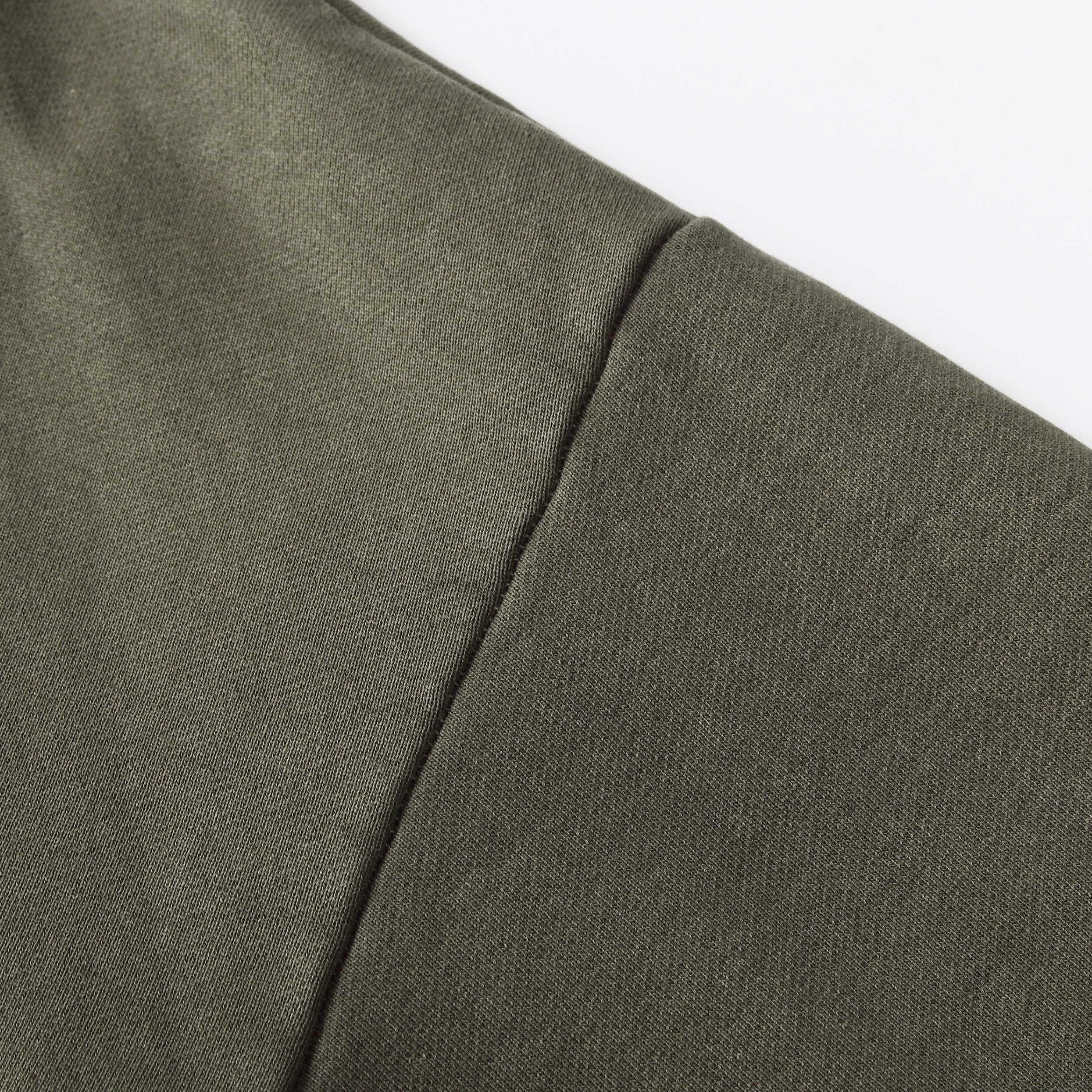 350GSM Snow Washed Pullover Hoodie - Navy Green Fabric, Stitching and Construction - Detail View