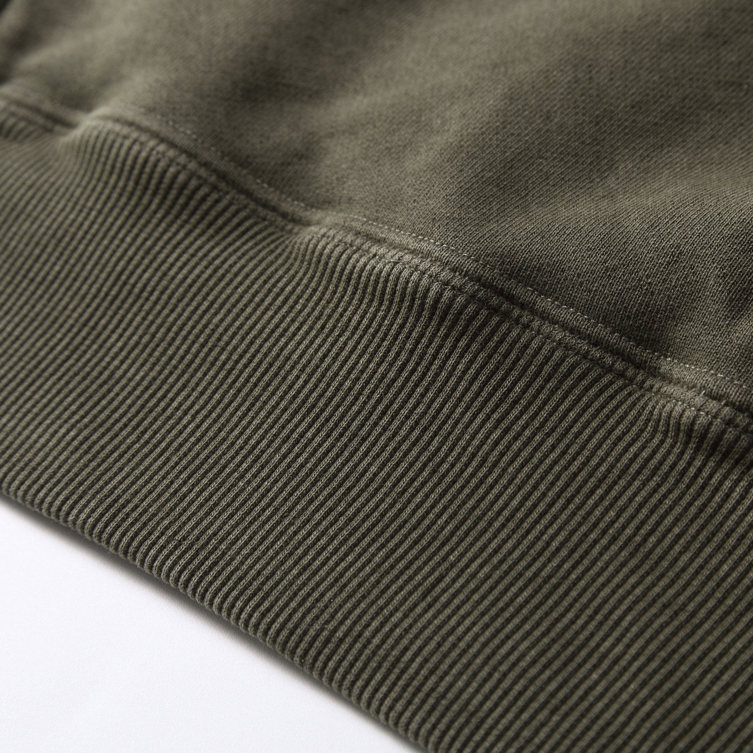 350GSM Snow Washed Pullover Hoodie - Navy Green Fabric, Stitching and Construction - Detail View