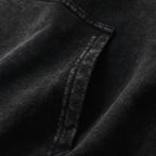 350GSM Snow Washed Pullover Hoodie - Black Fabric, Stitching and Construction - Detail View