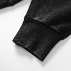 350GSM Snow Washed Pullover Hoodie - Black Fabric, Stitching and Construction - Detail View