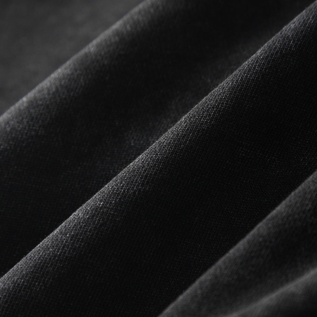 350GSM Snow Washed Pullover Hoodie - Black Fabric, Stitching and Construction - Detail View