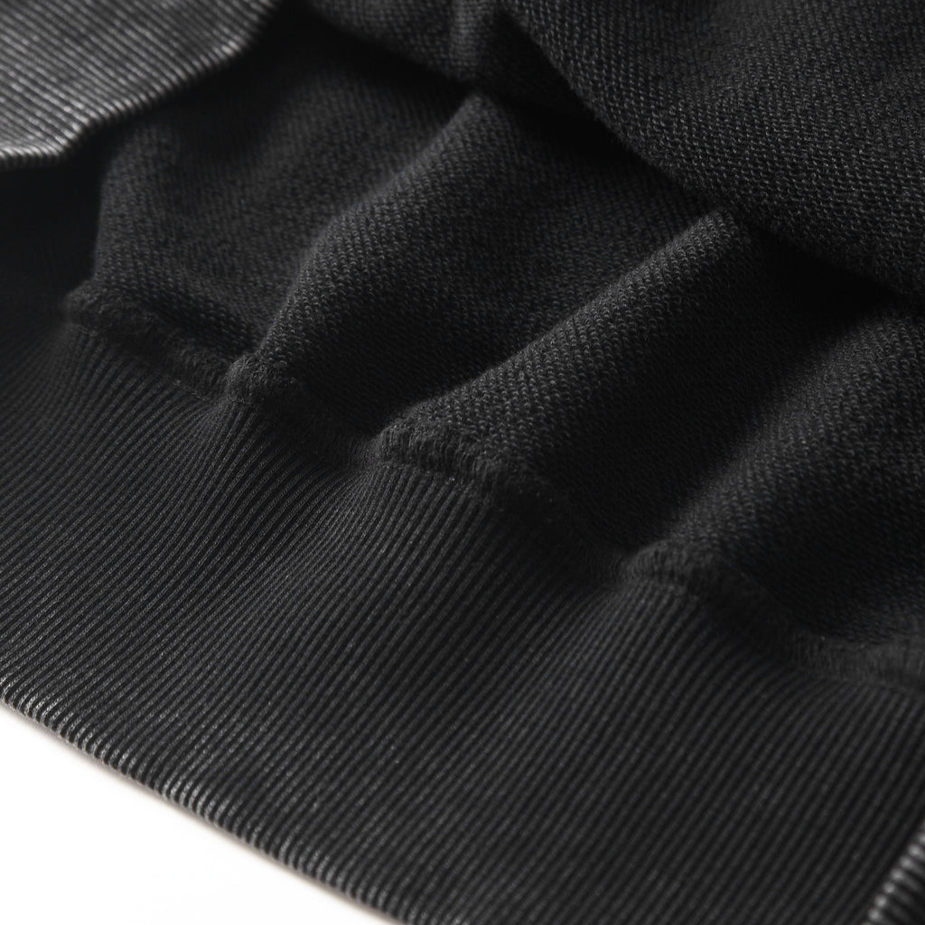350GSM Snow Washed Pullover Hoodie - Black Fabric, Stitching and Construction - Detail View