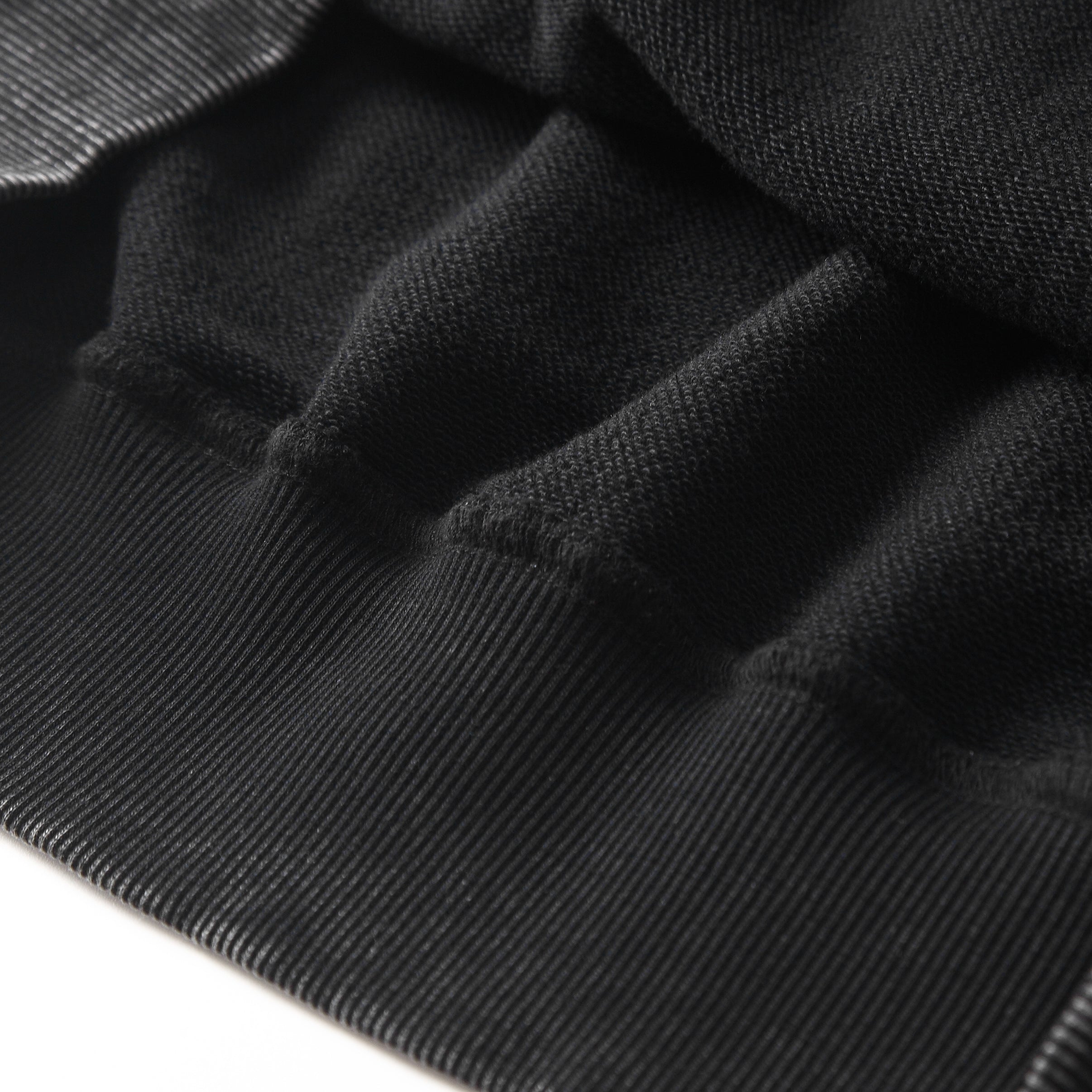 350GSM Snow Washed Pullover Hoodie - Black Fabric, Stitching and Construction - Detail View