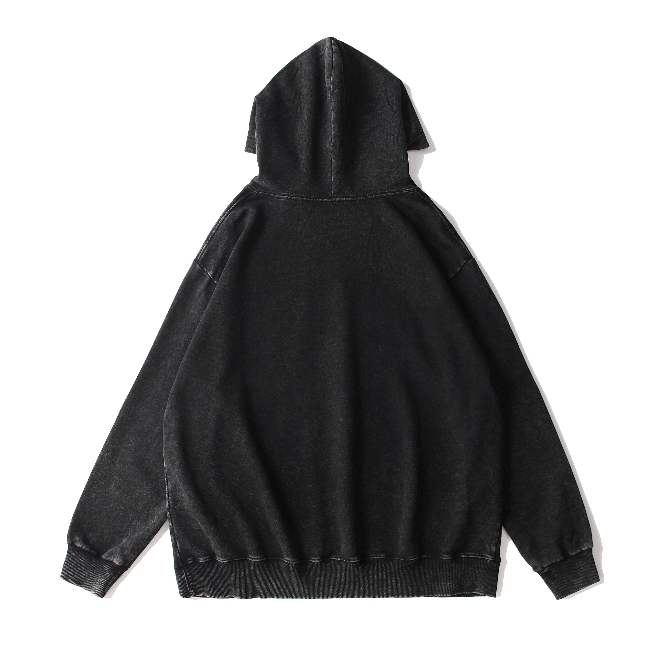 350GSM Snow Washed Pullover Hoodie - Black - Back View