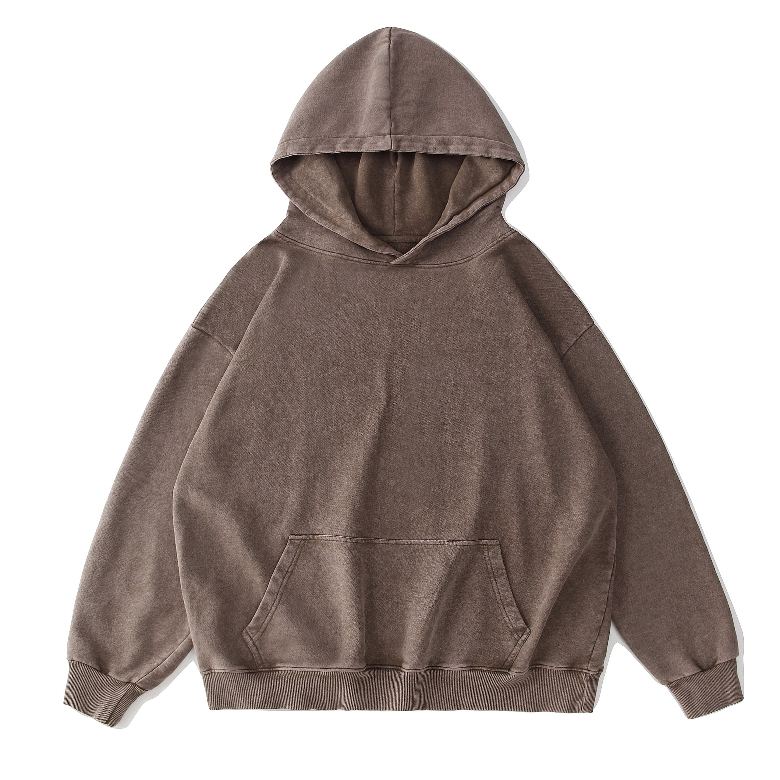 350GSM Snow Washed Pullover Hoodie - Brown - Front View