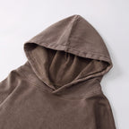 350GSM Snow Washed Pullover Hoodie - Brown Fabric, Stitching and Construction - Detail View