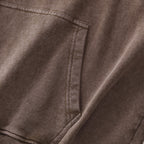 350GSM Snow Washed Pullover Hoodie - Brown Fabric, Stitching and Construction - Detail View