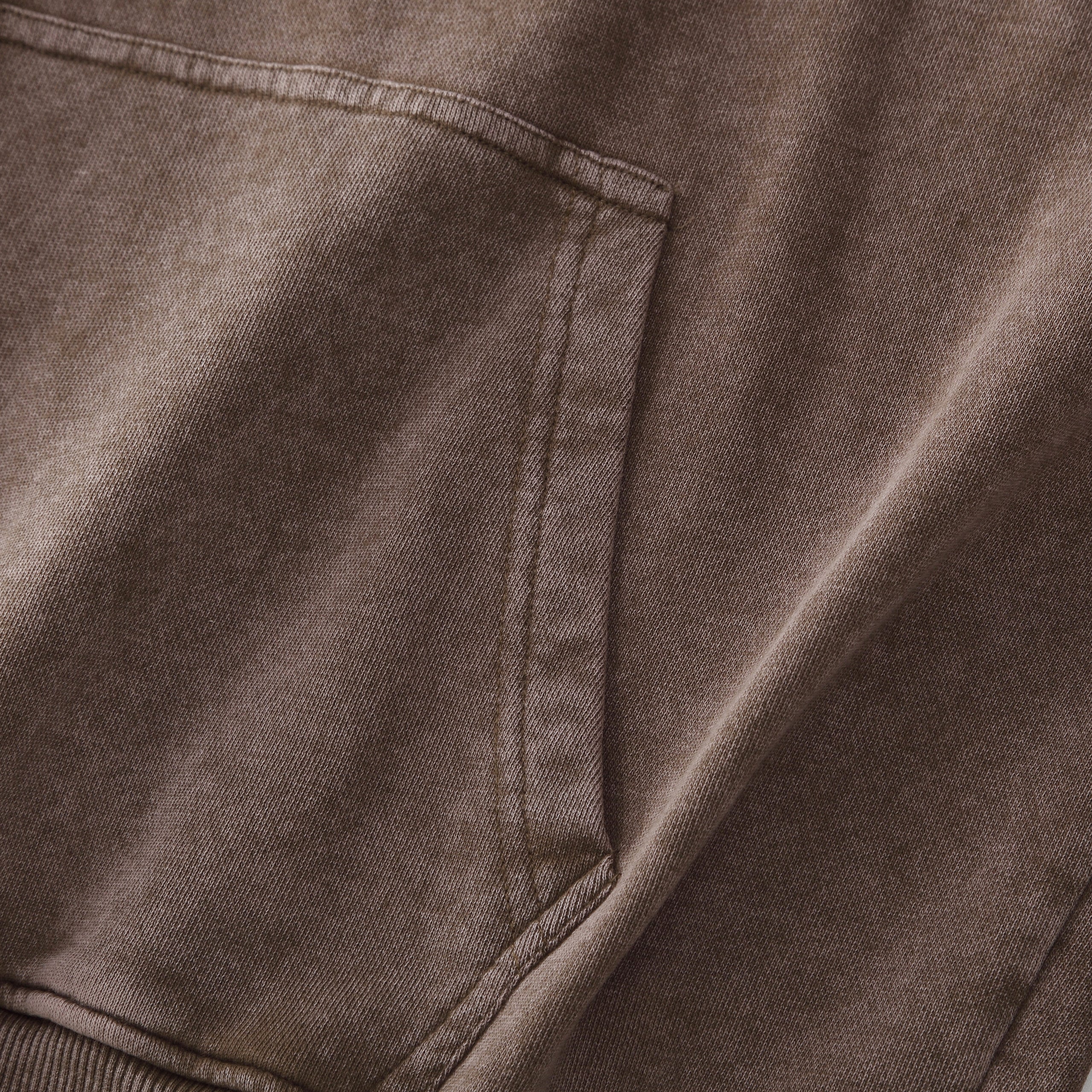 350GSM Snow Washed Pullover Hoodie - Brown Fabric, Stitching and Construction - Detail View