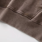 350GSM Snow Washed Pullover Hoodie - Brown Fabric, Stitching and Construction - Detail View