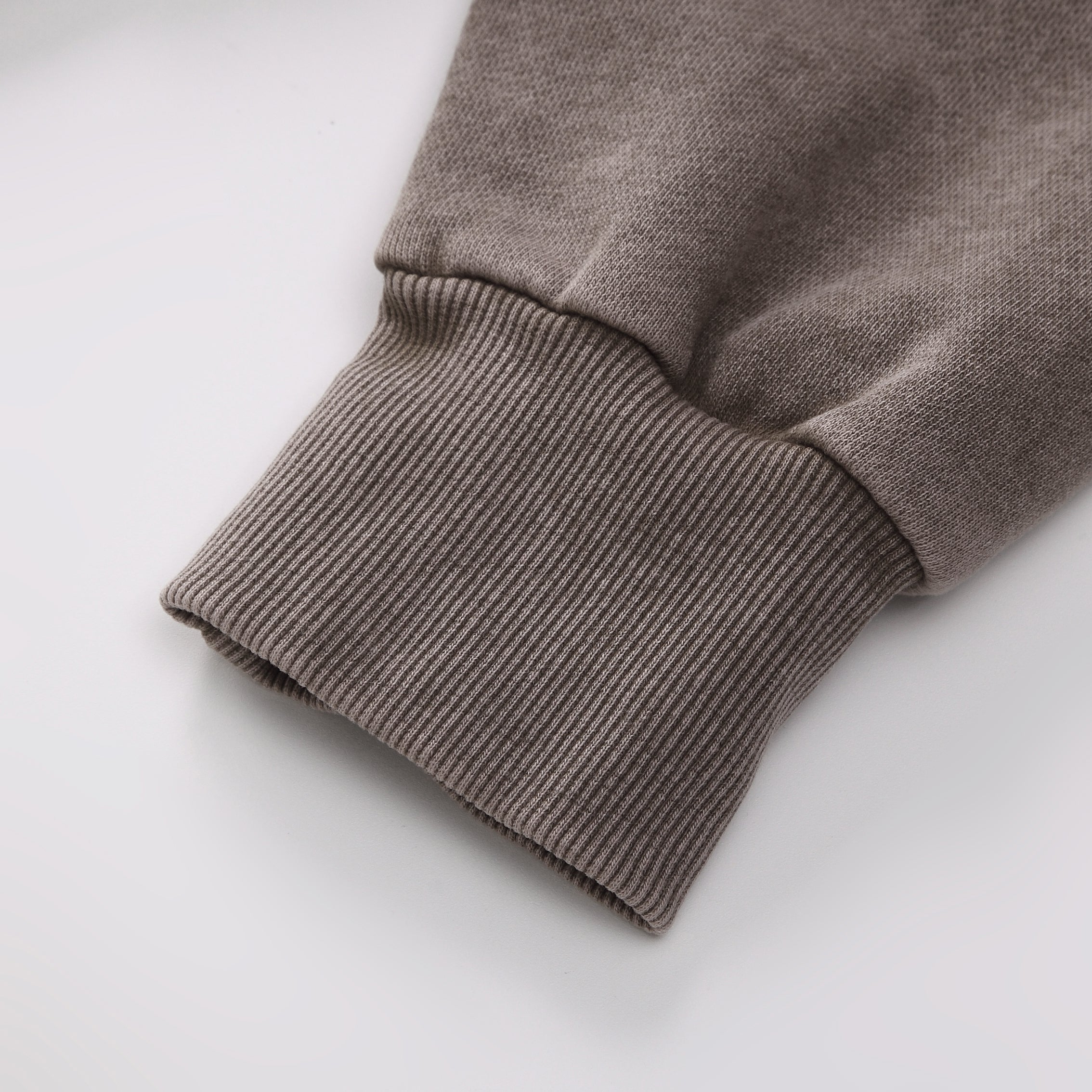 350GSM Snow Washed Pullover Hoodie - Brown Fabric, Stitching and Construction - Detail View