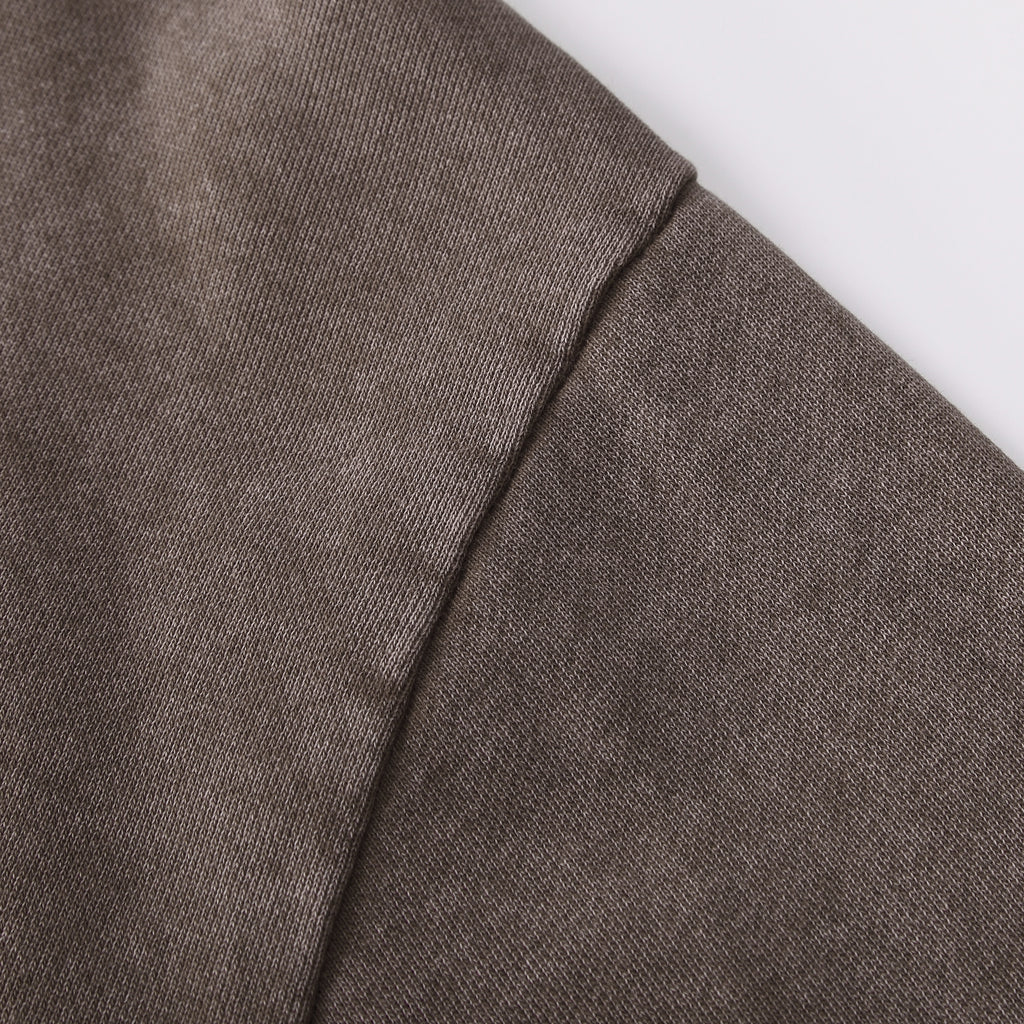 350GSM Snow Washed Pullover Hoodie - Brown Fabric, Stitching and Construction - Detail View