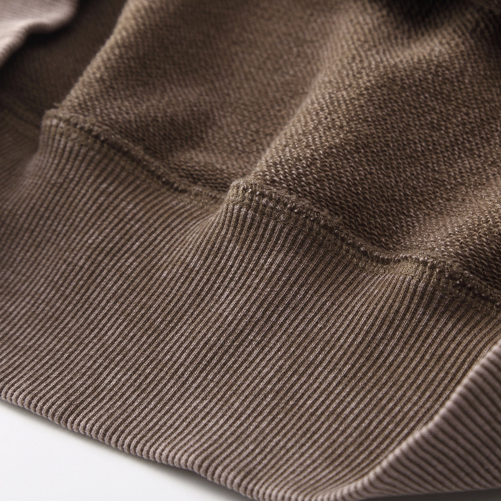 350GSM Snow Washed Pullover Hoodie - Brown Fabric, Stitching and Construction - Detail View