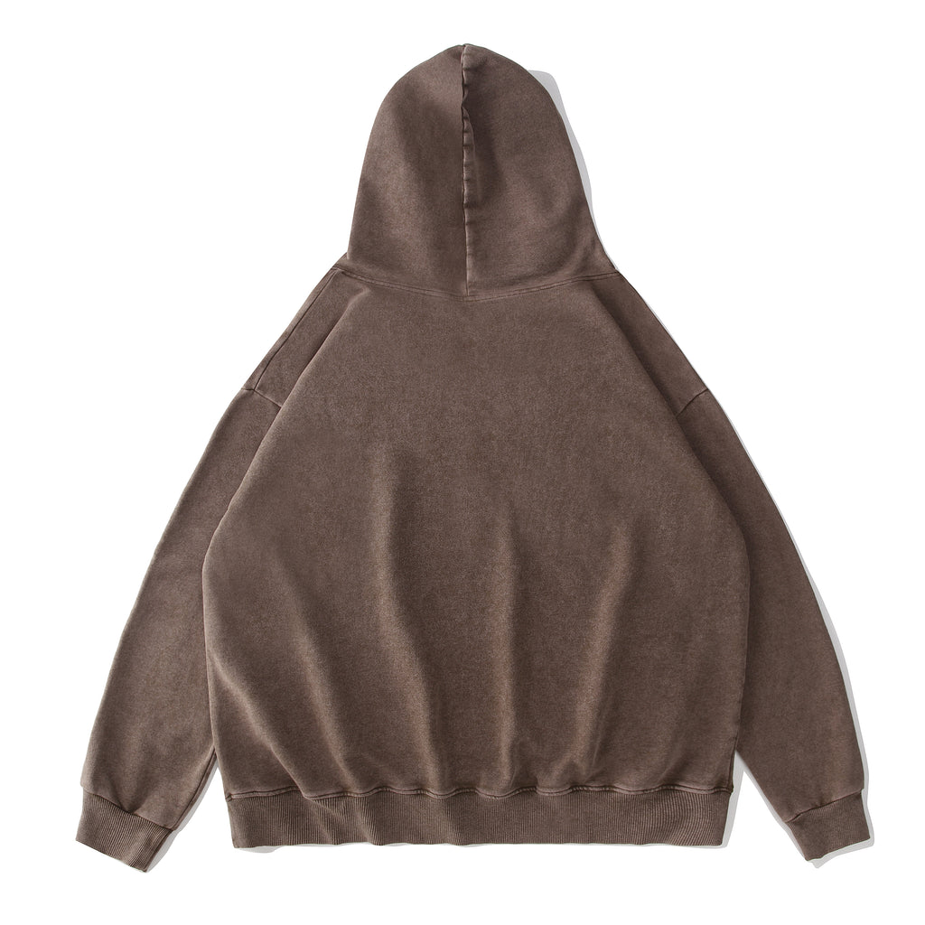 350GSM Snow Washed Pullover Hoodie - Brown - Back View