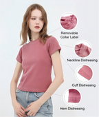 240GSM Women Distressed Snow Washed Cropped Tee