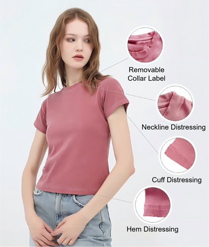 240GSM Women Distressed Snow Washed Cropped Tee