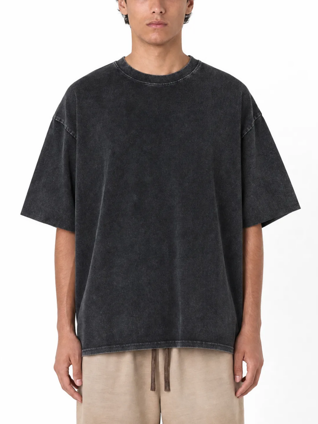 270GSM Vintage Snow Washed Tee - Black - Model View