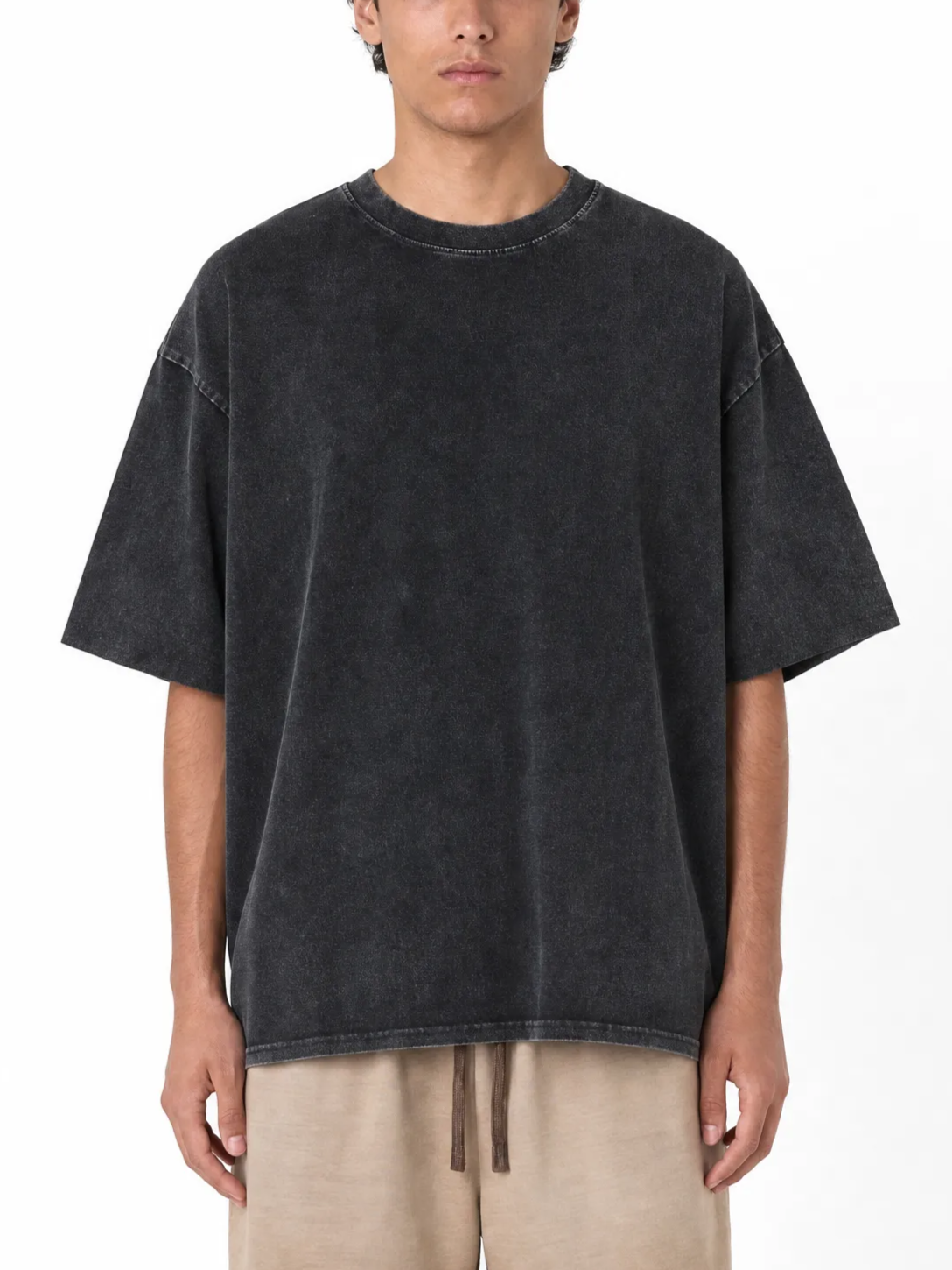 270GSM Vintage Snow Washed Tee - Black - Model View