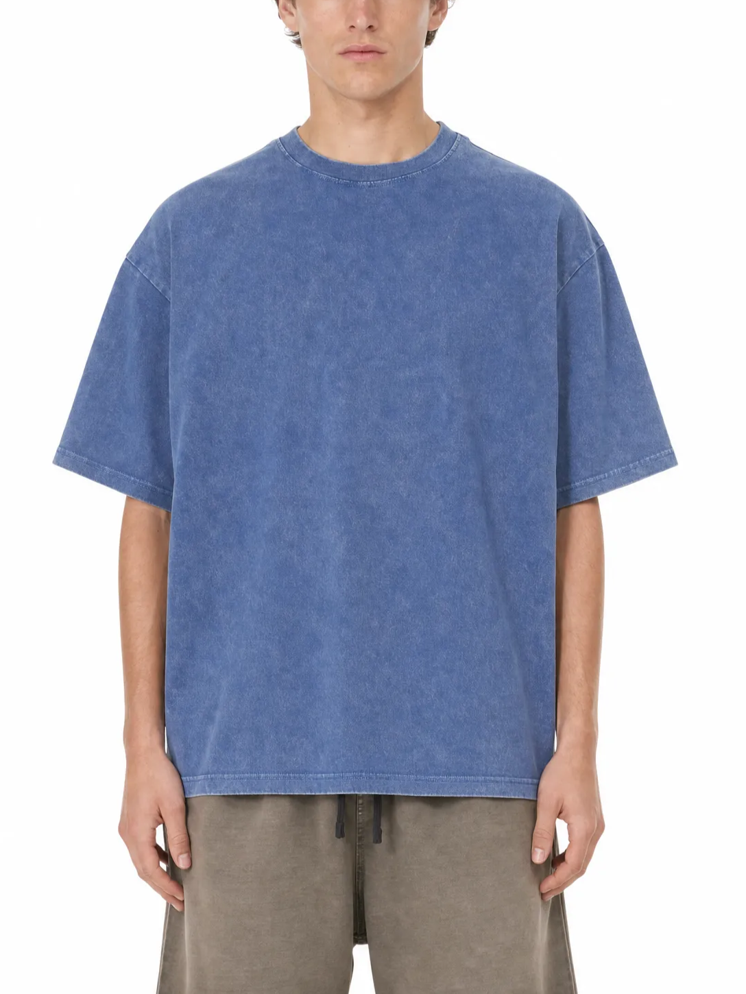 230GSM Vintage Snow Washed Tee - Steel Blue - Model View