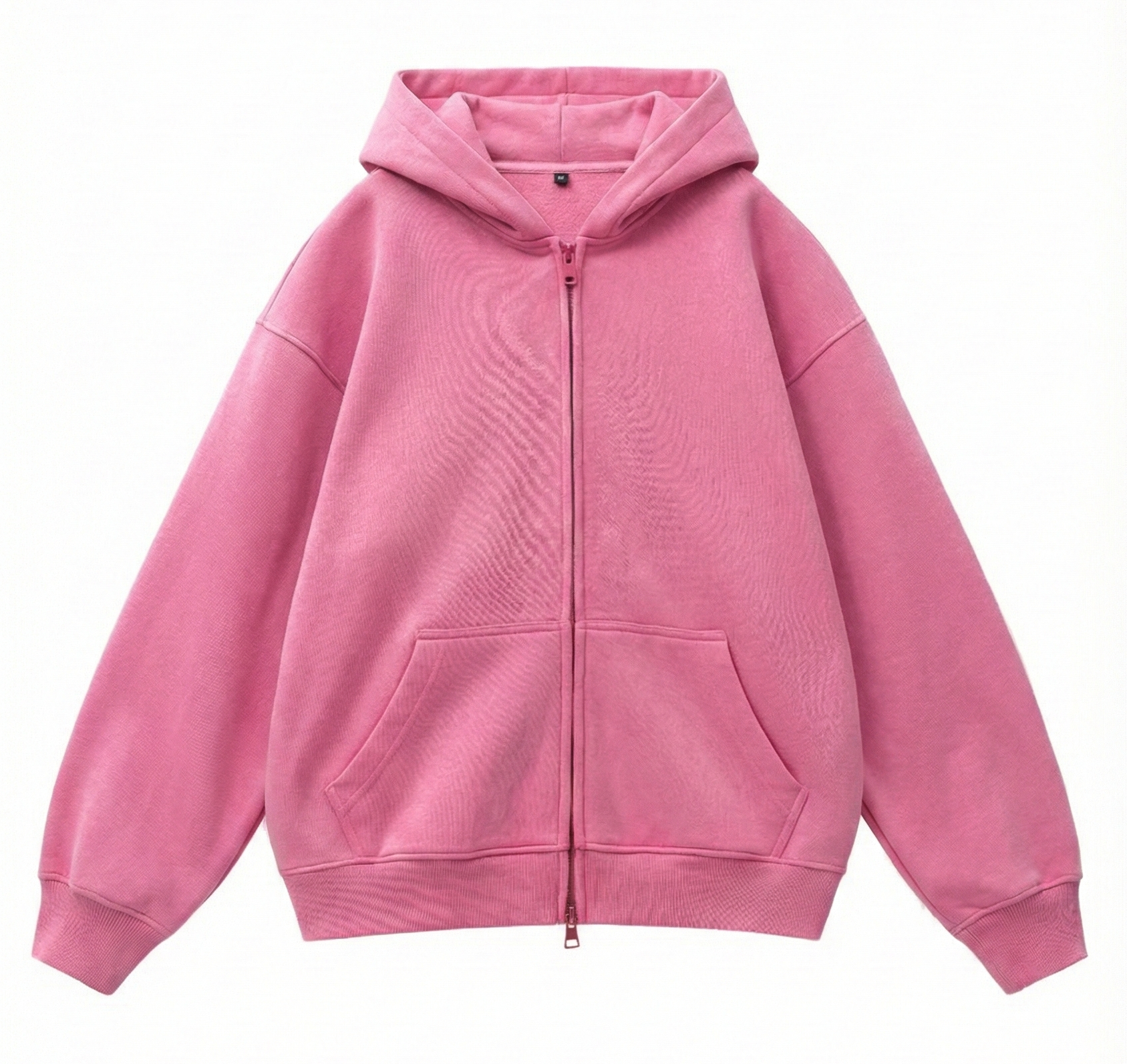 380GSM Zip Up Fleece Snow Washed Hoodie - Pink - Front View