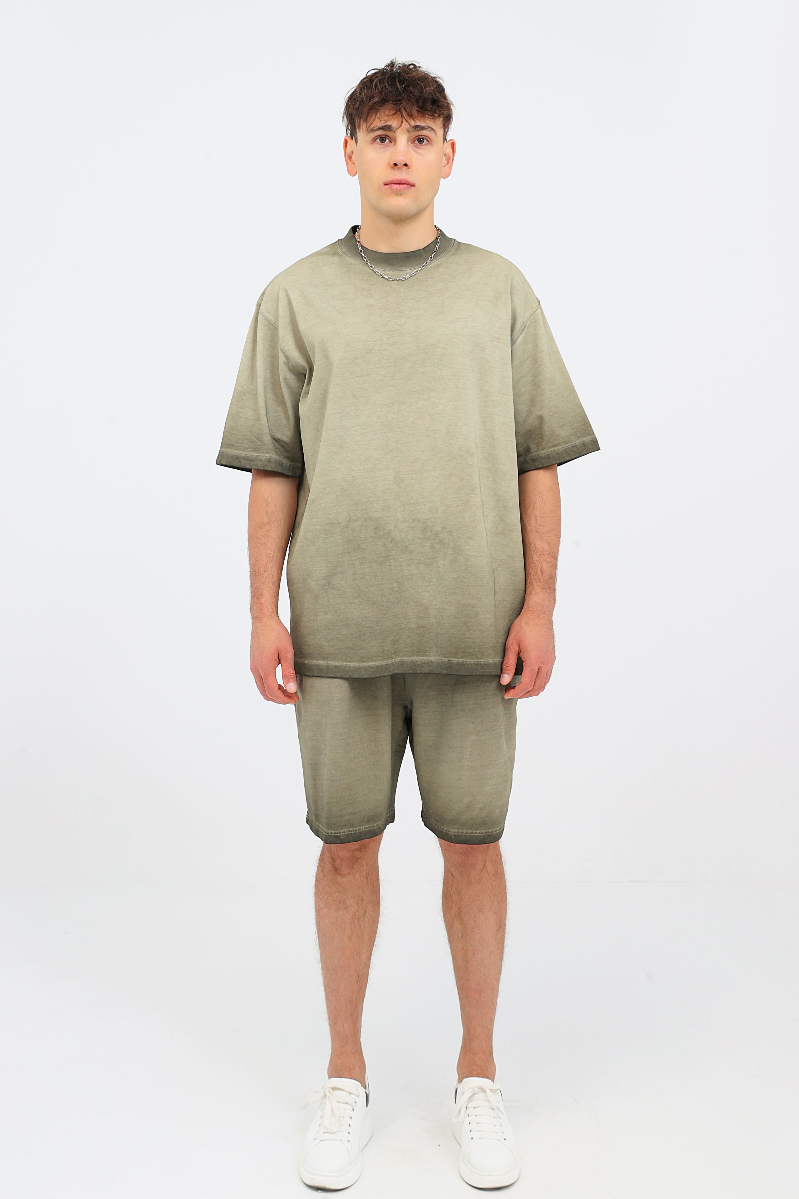230GSM Ombre Washed Tee - Navy Green - Model View