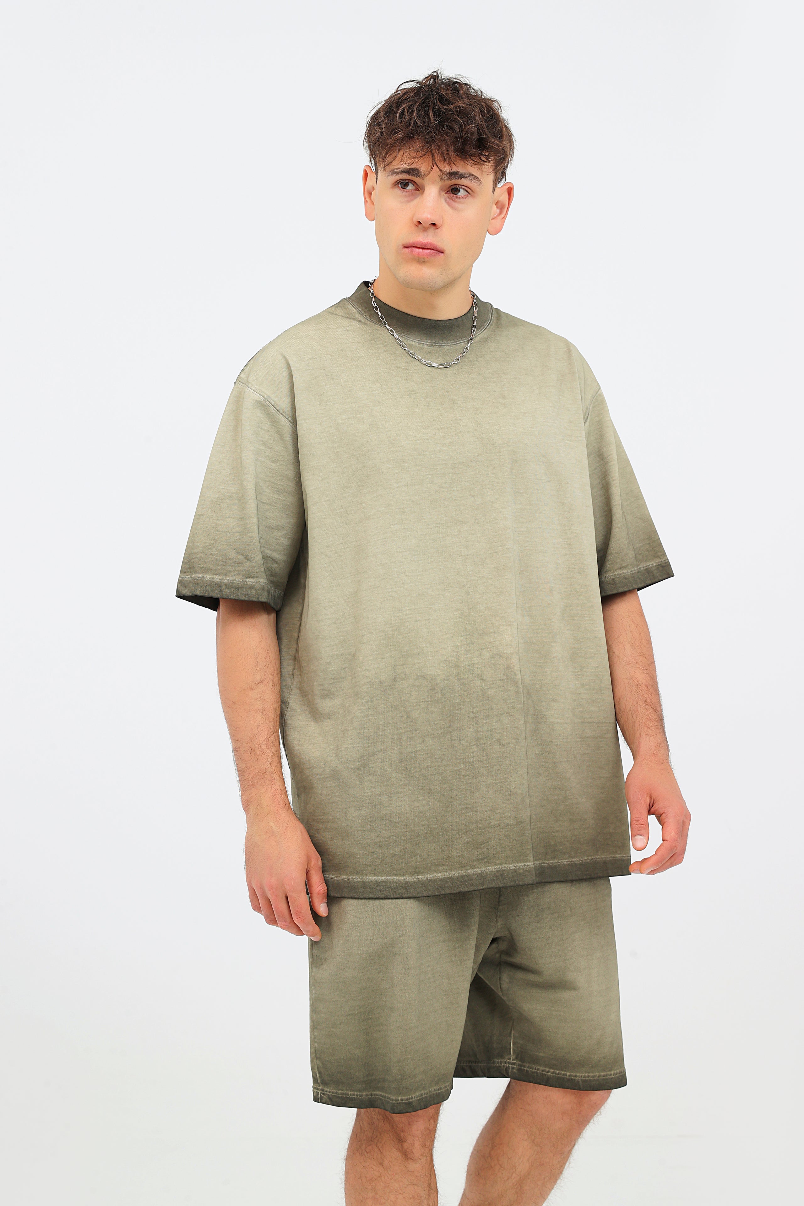 230GSM Ombre Washed Tee - Navy Green - Model View