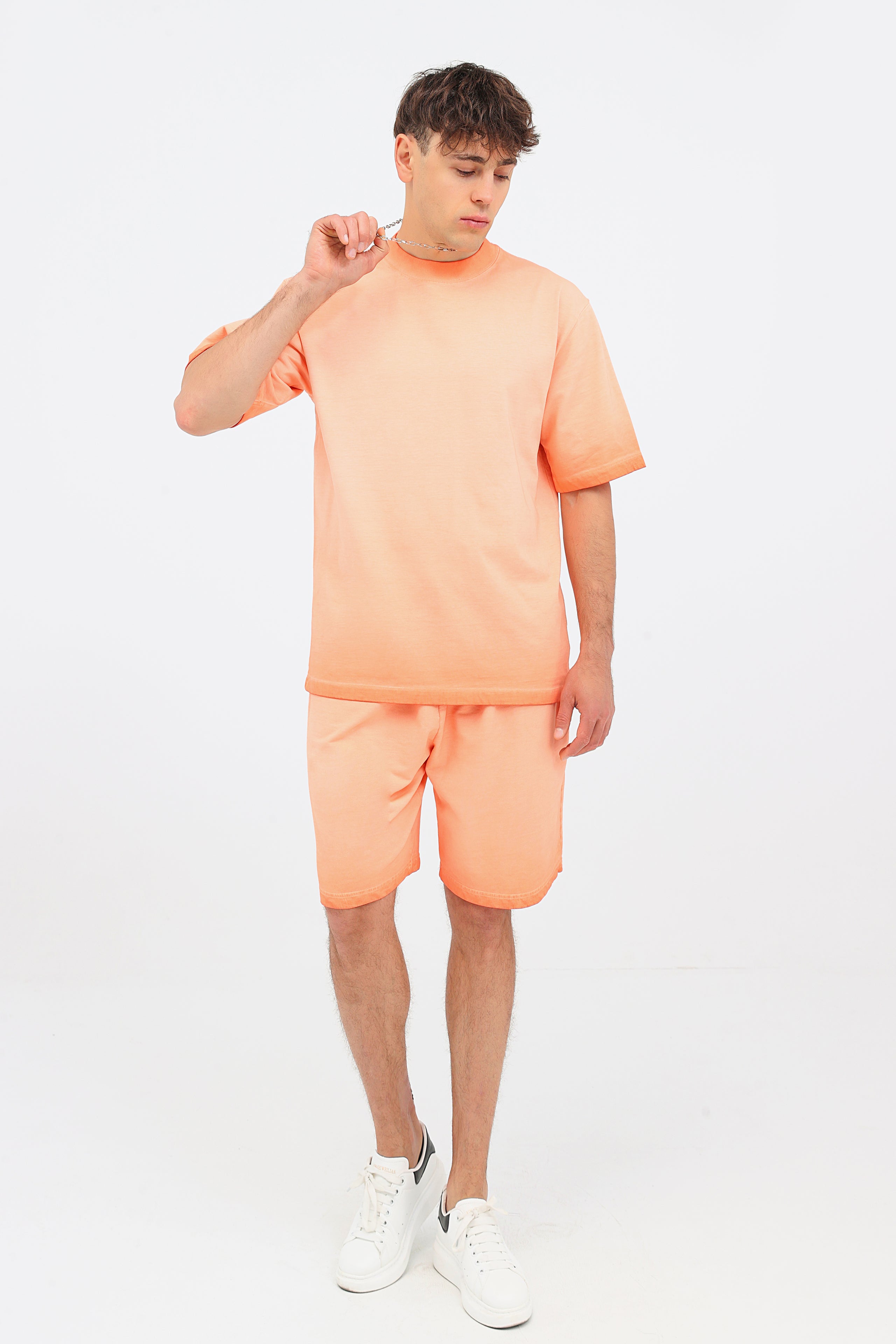 230GSM Ombre Washed Tee - Orange - Model View