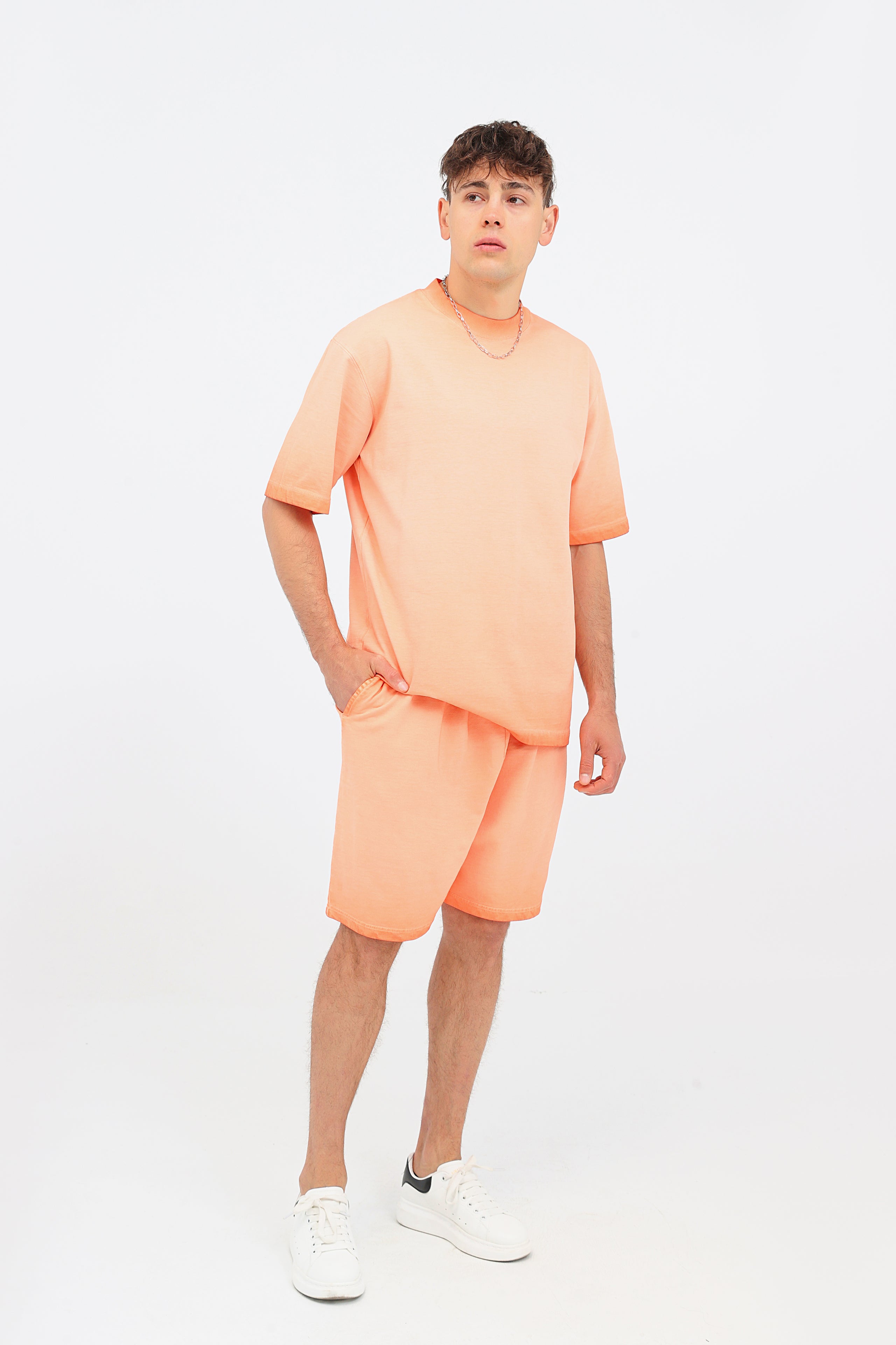 230GSM Ombre Washed Tee - Orange - Model View