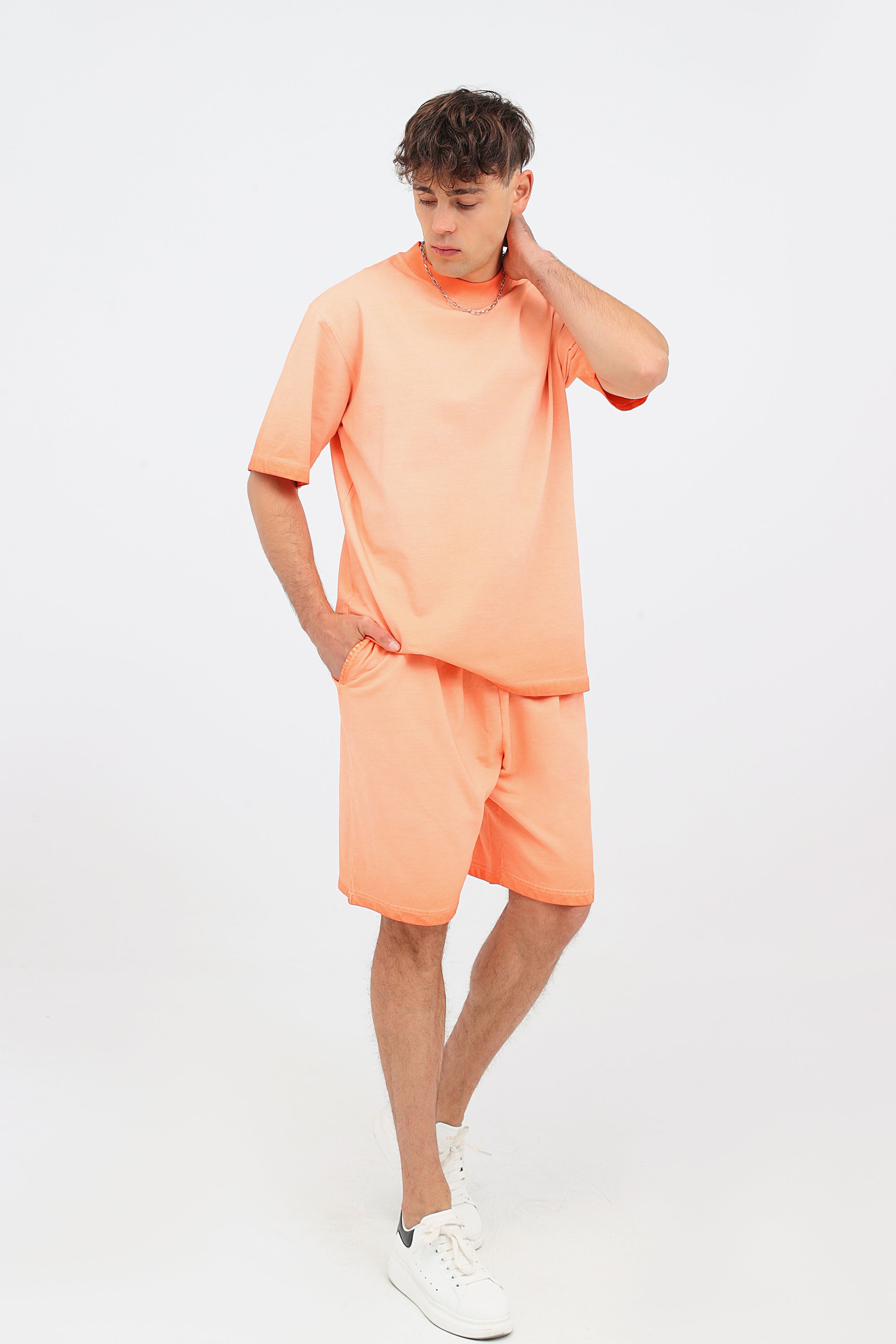 230GSM Ombre Washed Tee - Orange - Model View
