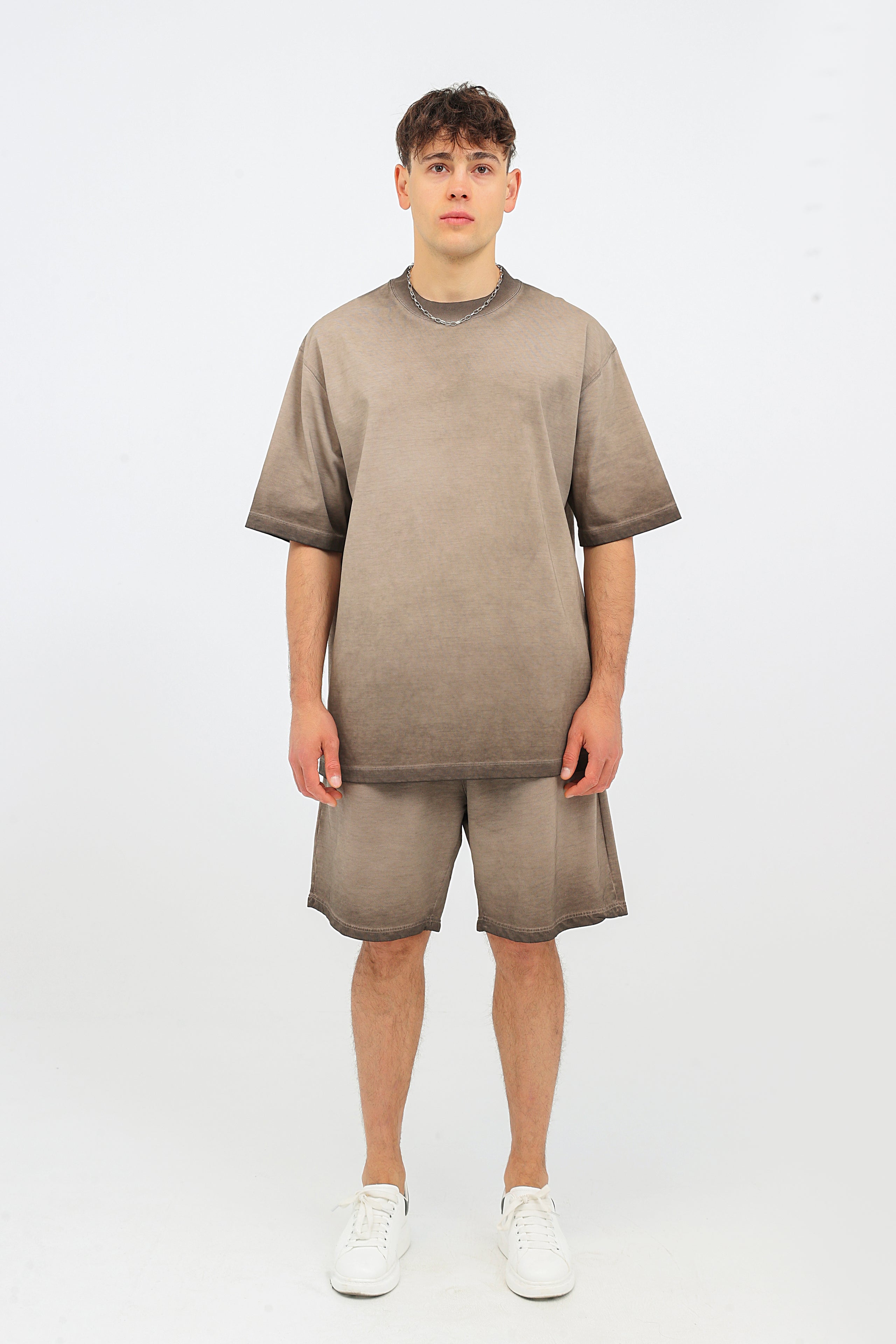 230GSM Ombre Washed Tee - Brown - Model View