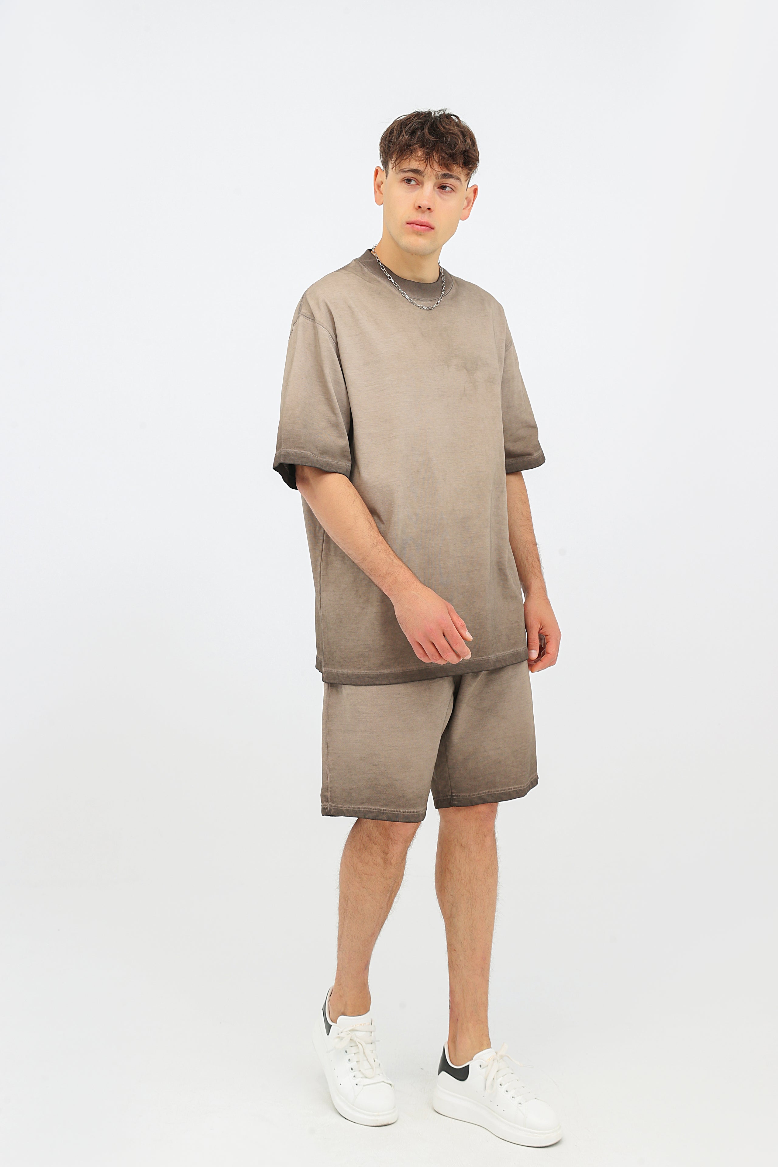 230GSM Ombre Washed Tee - Brown - Model View