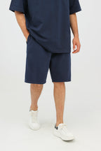 320GSM Pigment Dye Washed Shorts - Dark Blue - Model View